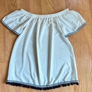 Paper Crane Women’s Off The Shoulder Short Sleeve Cream Boho Peasant Top Size S